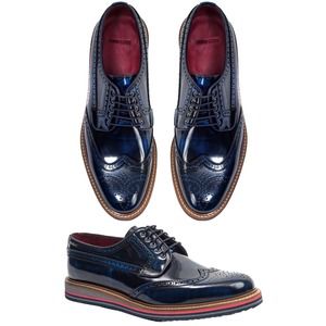 Jared Lang Wingtip Leather Royal Blue Oxford Dress Lace Up Shoes Loafer Men 44